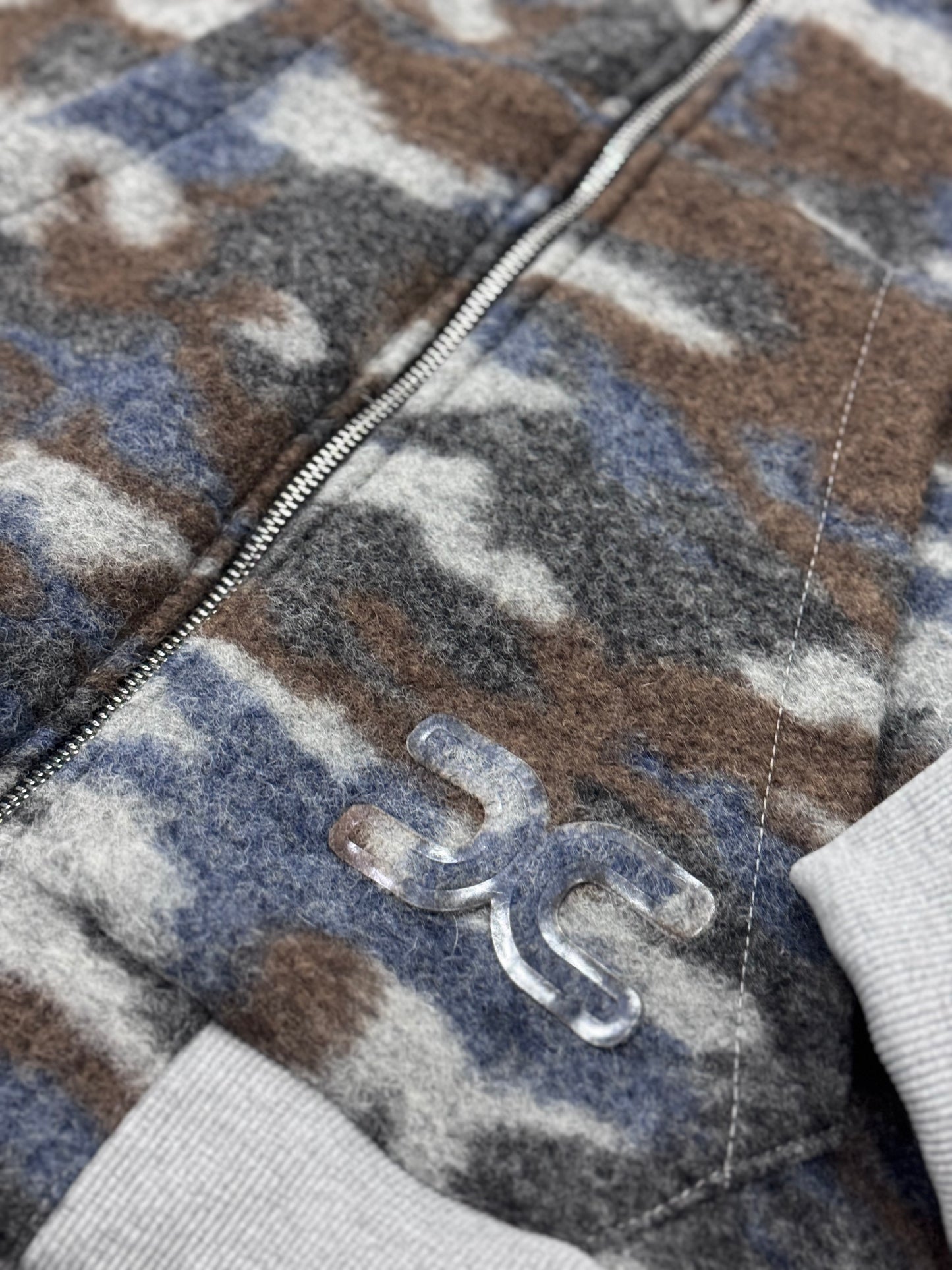 GREY CAMOUFLAGE WOOL HOODIE