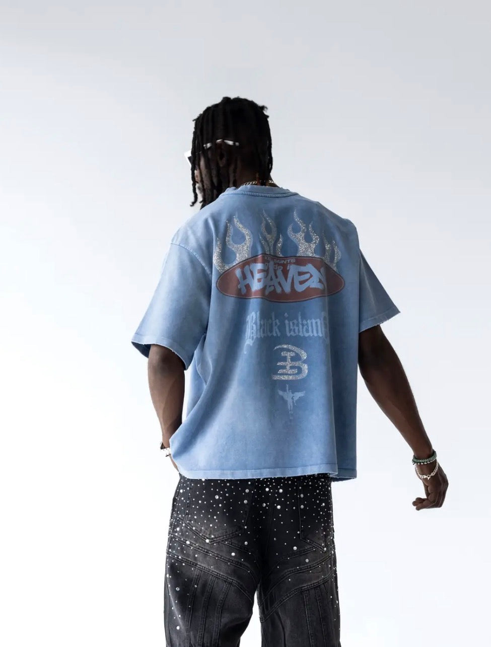 WASHED CRUCIFED BLUE TEE BLACK ISLAND