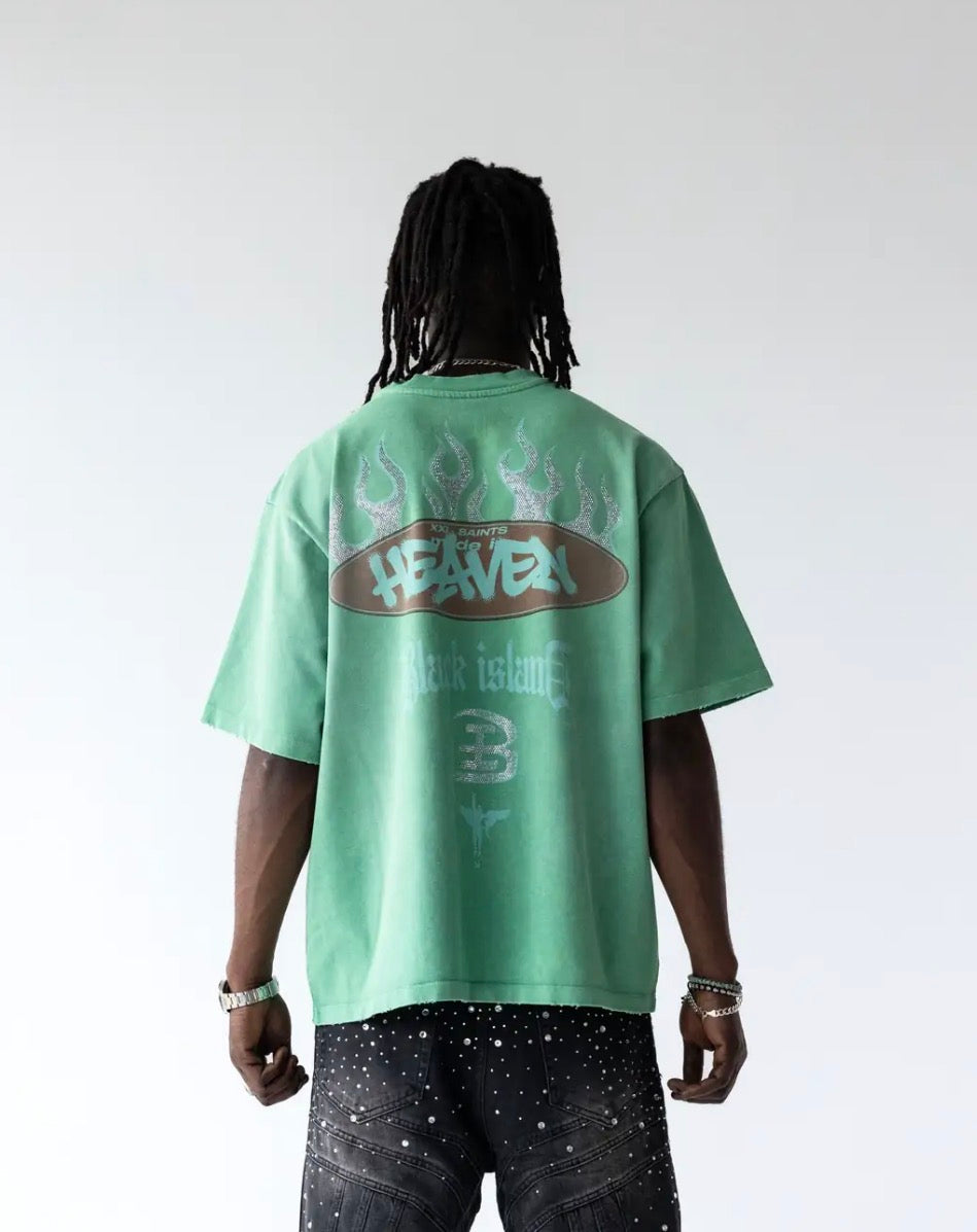 WASHED CRUCIFED MINT GREEN TEE BLACK ISLAND