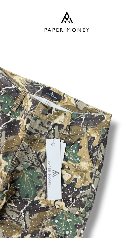 PAPER MONEY PEARL CRYSTALIZED CAMO PANTS