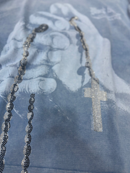 WASHED CRUCIFED BLUE TEE BLACK ISLAND