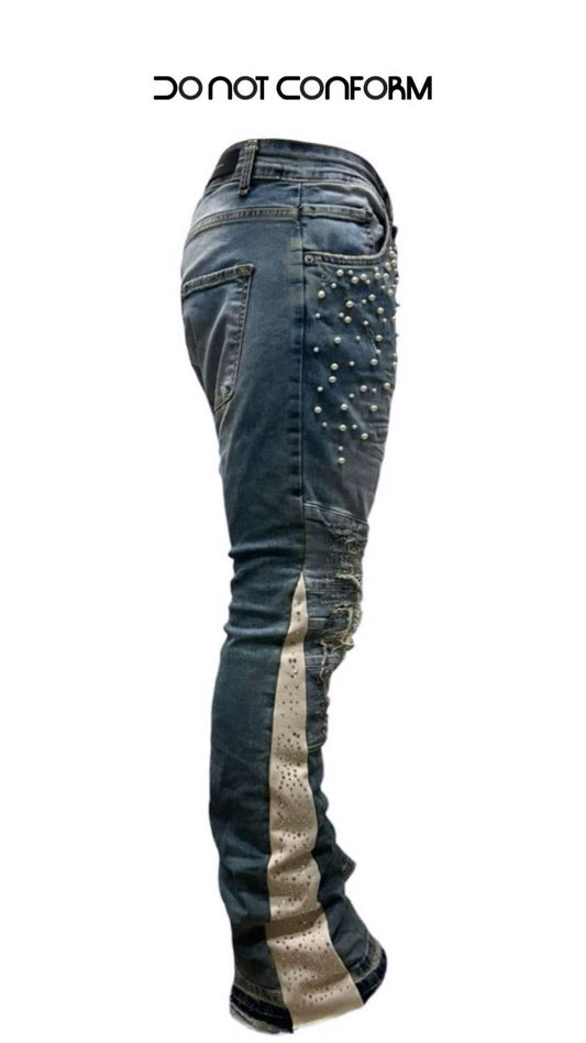 FLARE DENIM PEARLS AND RHINESTONES 600