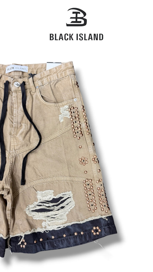 STUDDED SHORTS DESTROY BLACK ISLAND 17469