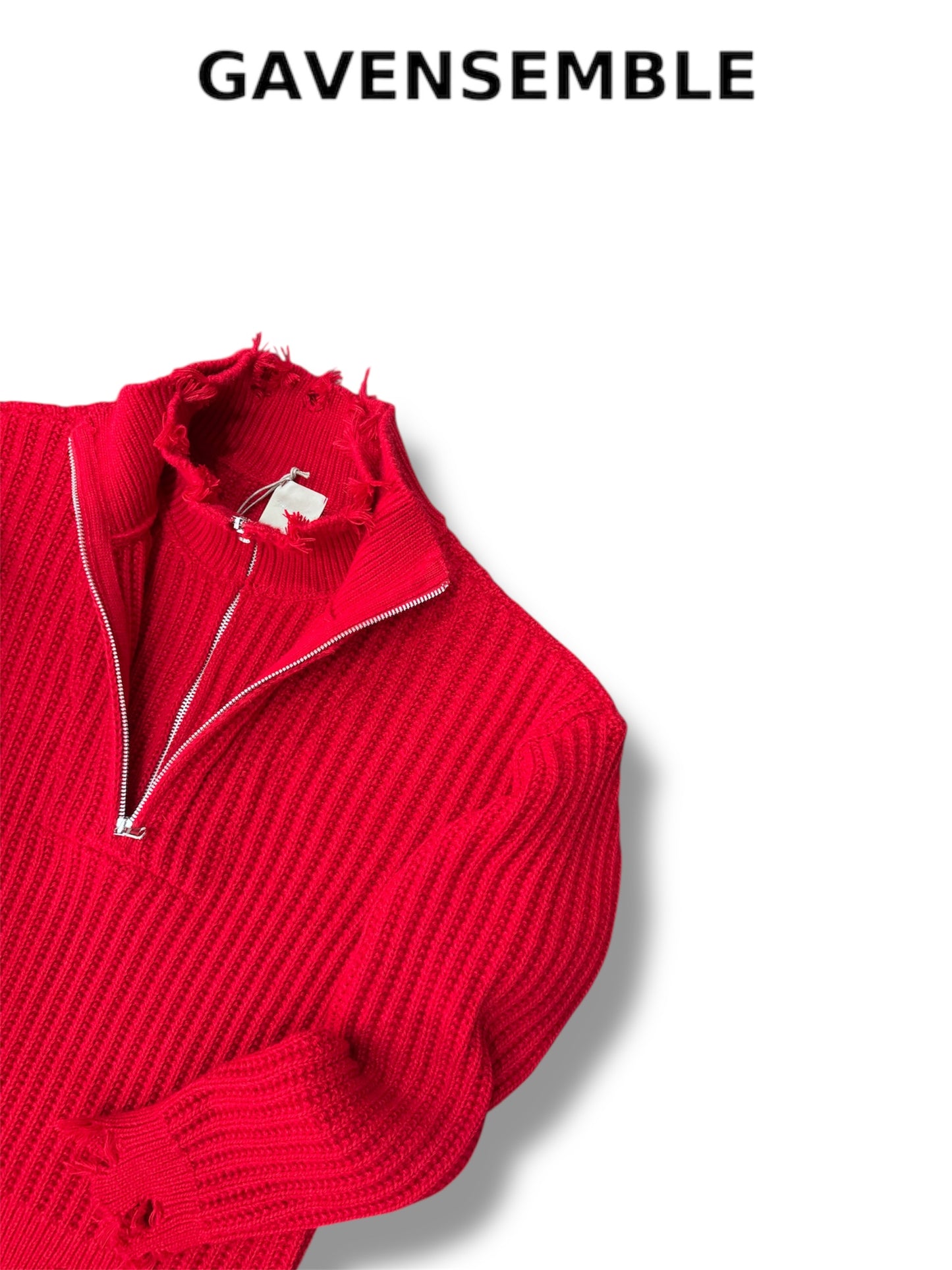 RED HALF DOUBLE ZIP SWEATER