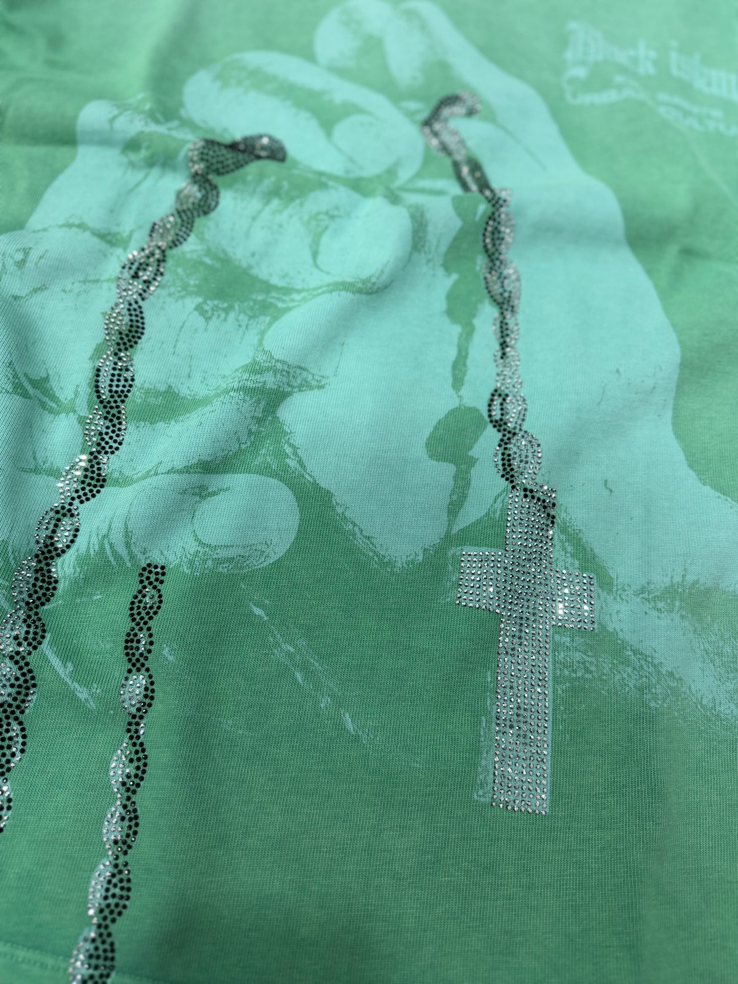 WASHED CRUCIFED MINT GREEN TEE BLACK ISLAND