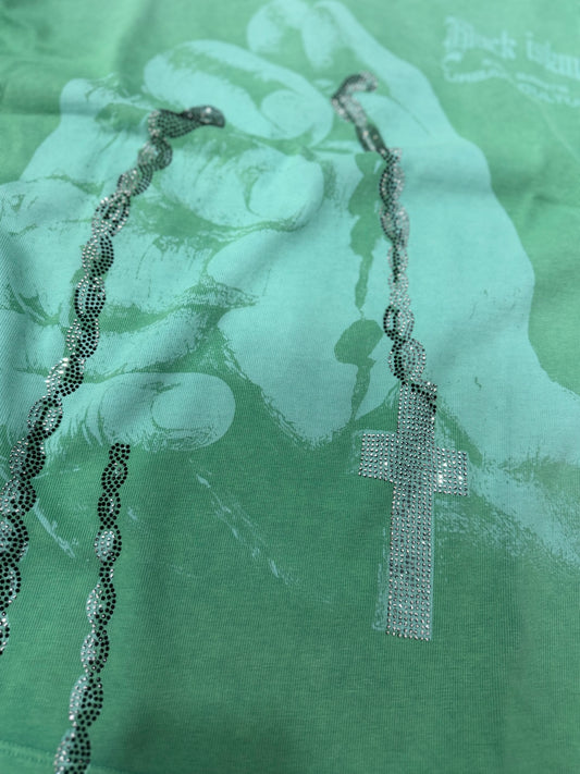 WASHED CRUCIFED MINT GREEN TEE BLACK ISLAND