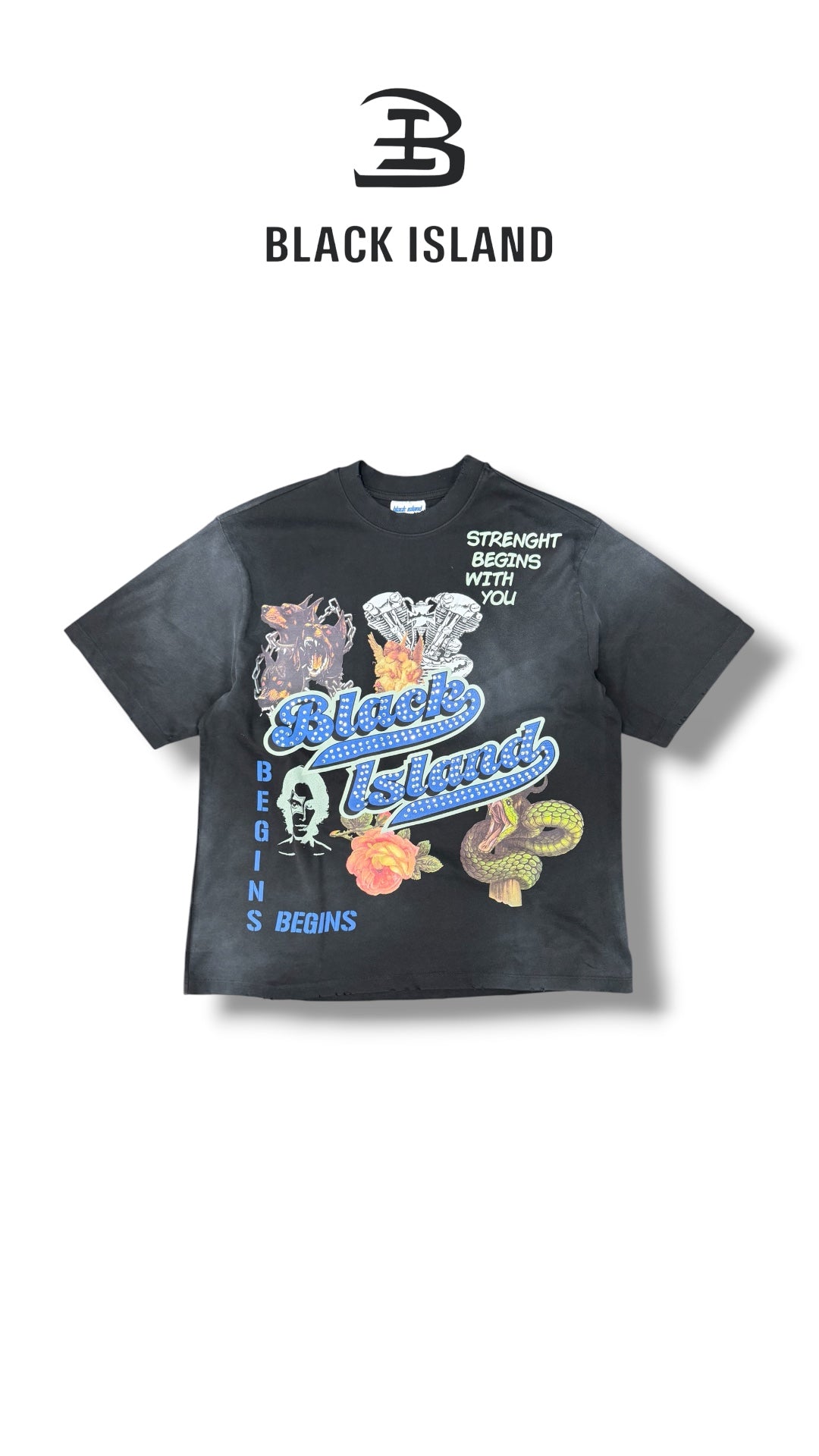 STRENGHT BEGING WITH YOU BLACK TEE BLACK ISLAND 2033