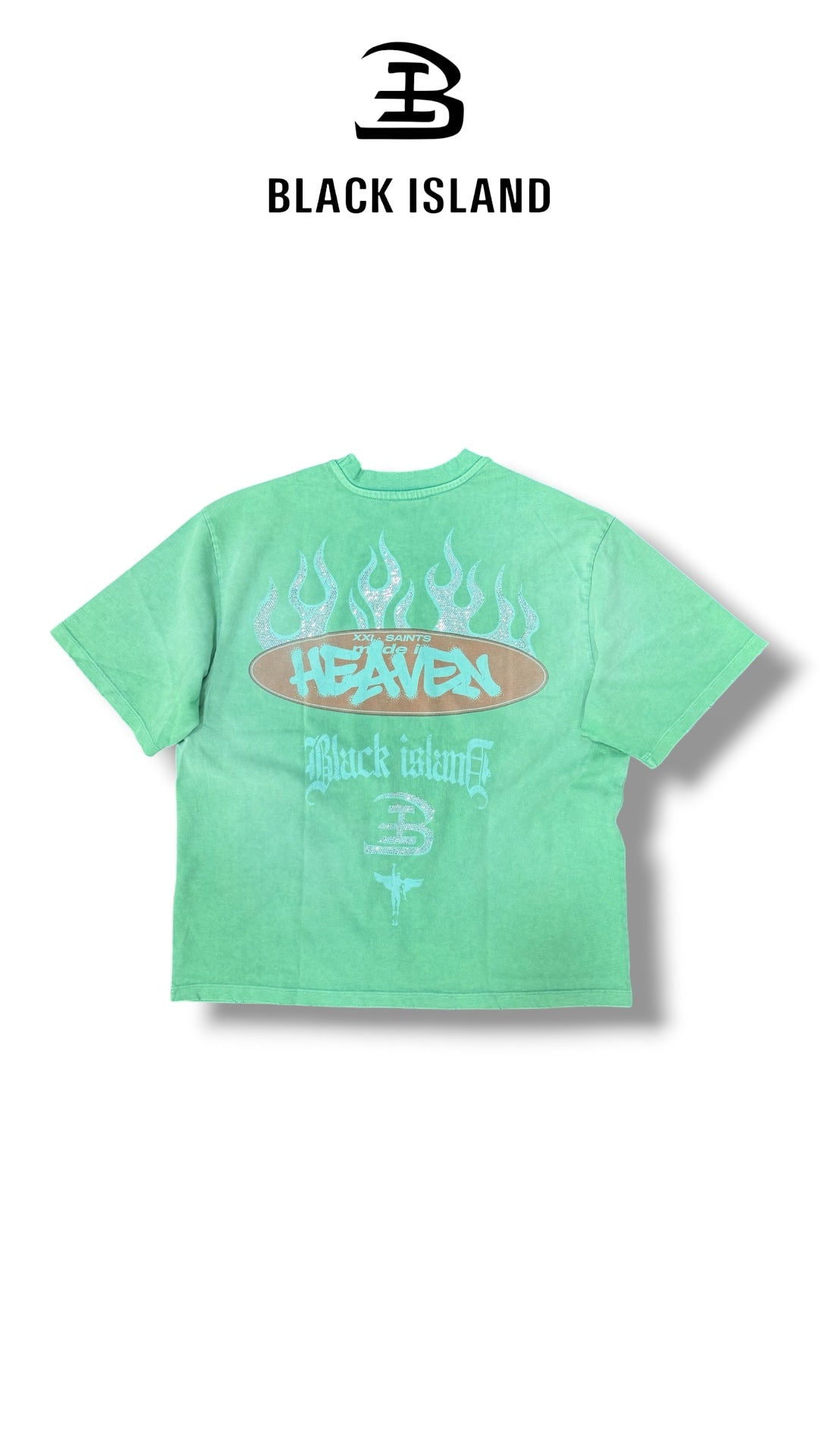 WASHED CRUCIFED MINT GREEN TEE BLACK ISLAND