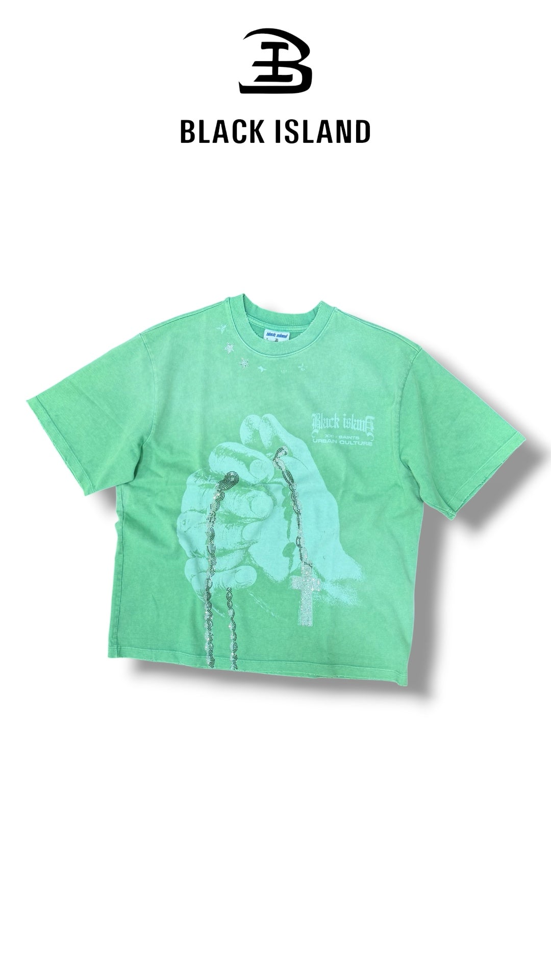 WASHED CRUCIFED MINT GREEN TEE BLACK ISLAND