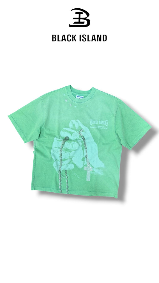 WASHED CRUCIFED MINT GREEN TEE BLACK ISLAND