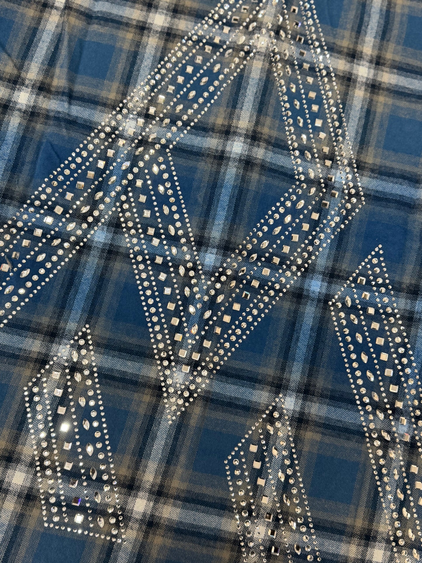 PAPER MONEY RHINESTONE FLANNEL SLEEVELESS BLUE