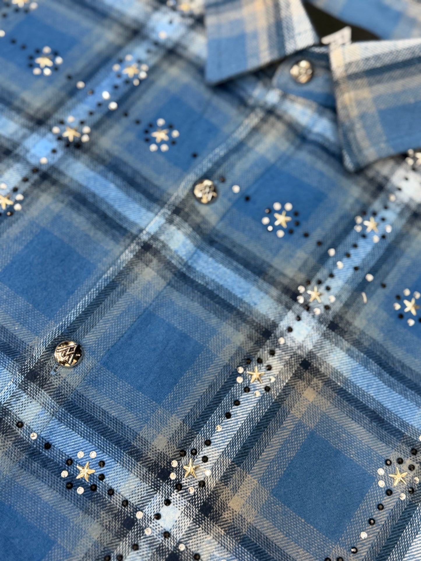 PAPER MONEY RHINESTONE FLANNEL SLEEVELESS BLUE