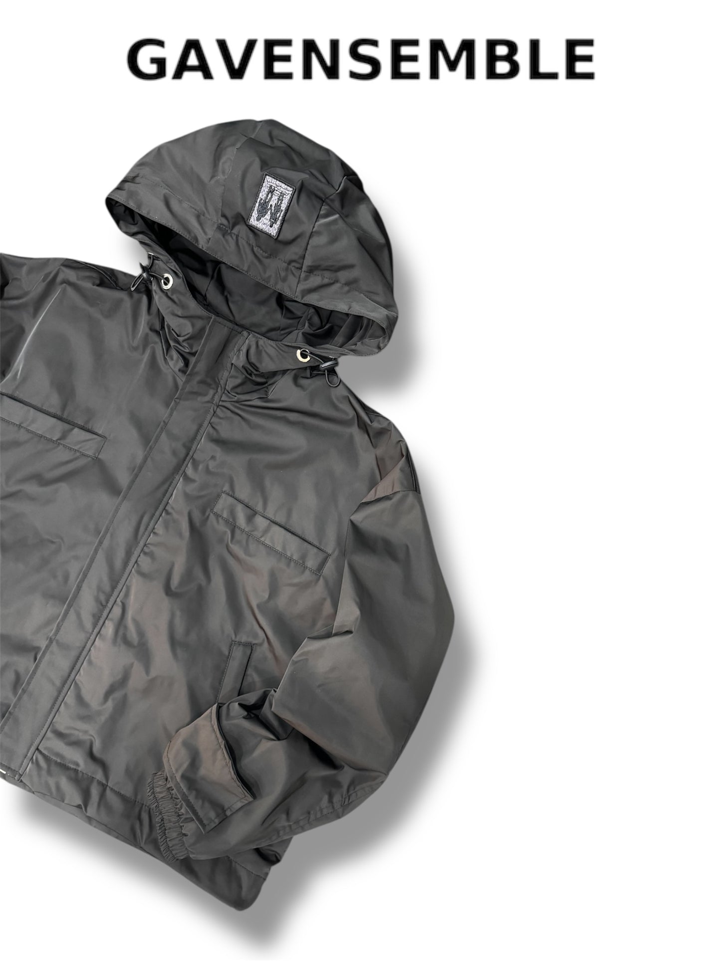 BLACK NYLON CROPPED JACKET