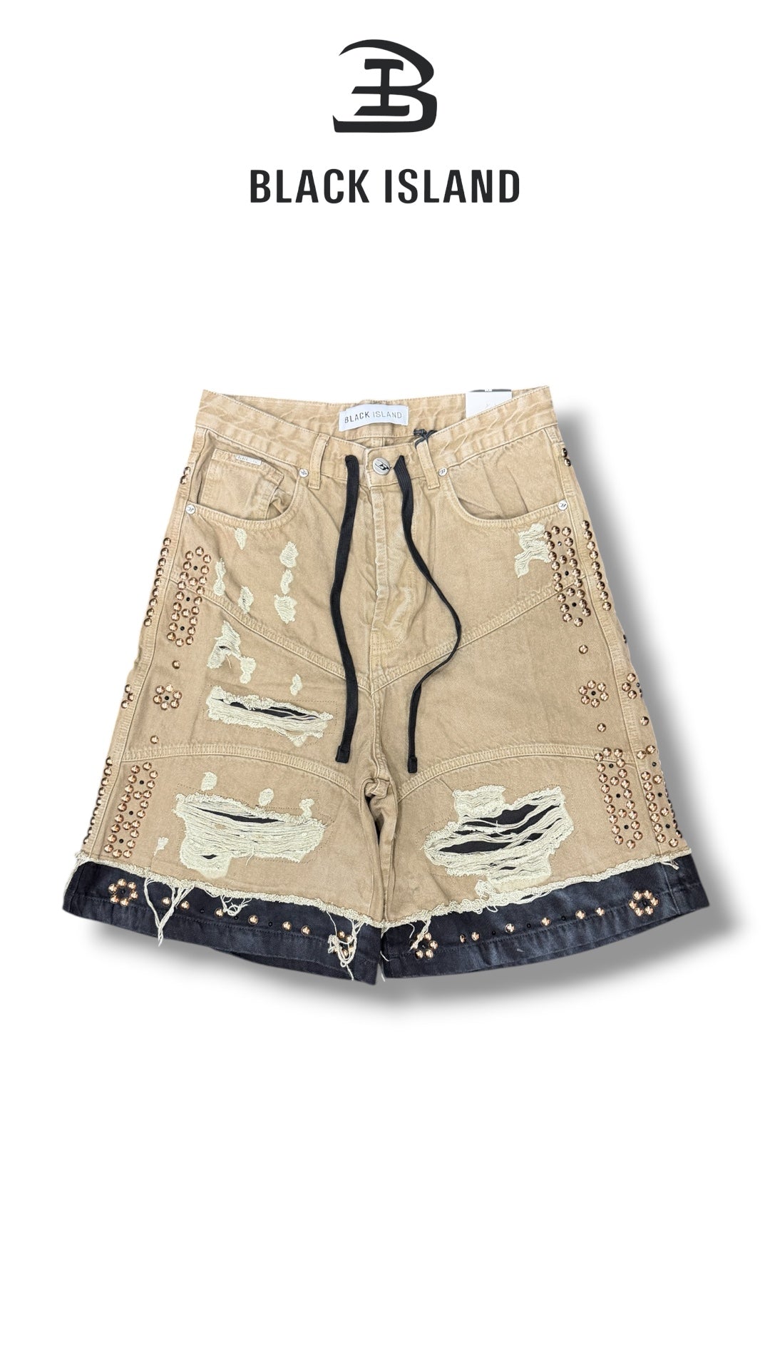 STUDDED SHORTS DESTROY BLACK ISLAND 17469