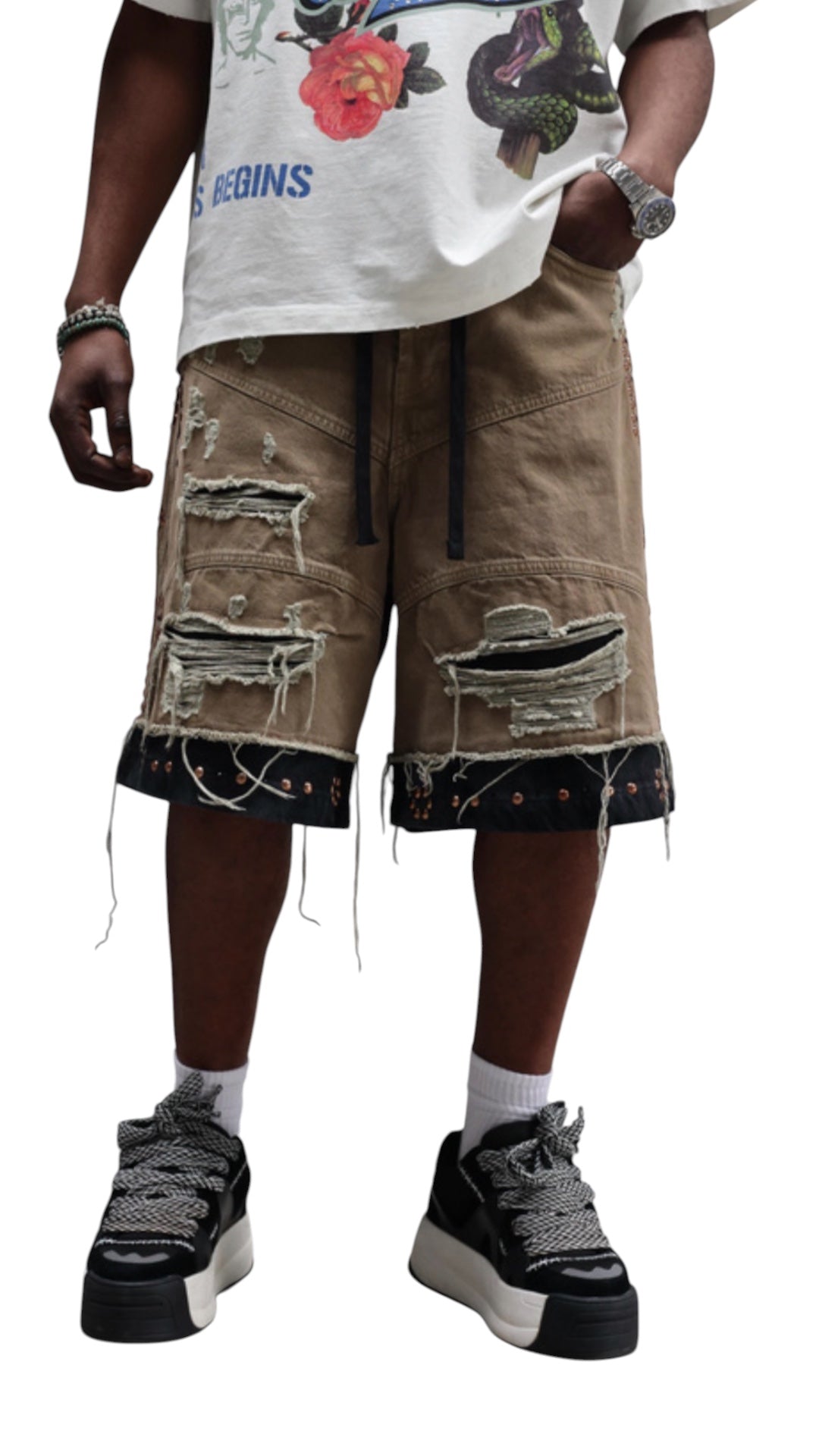 STUDDED SHORTS DESTROY BLACK ISLAND 17469