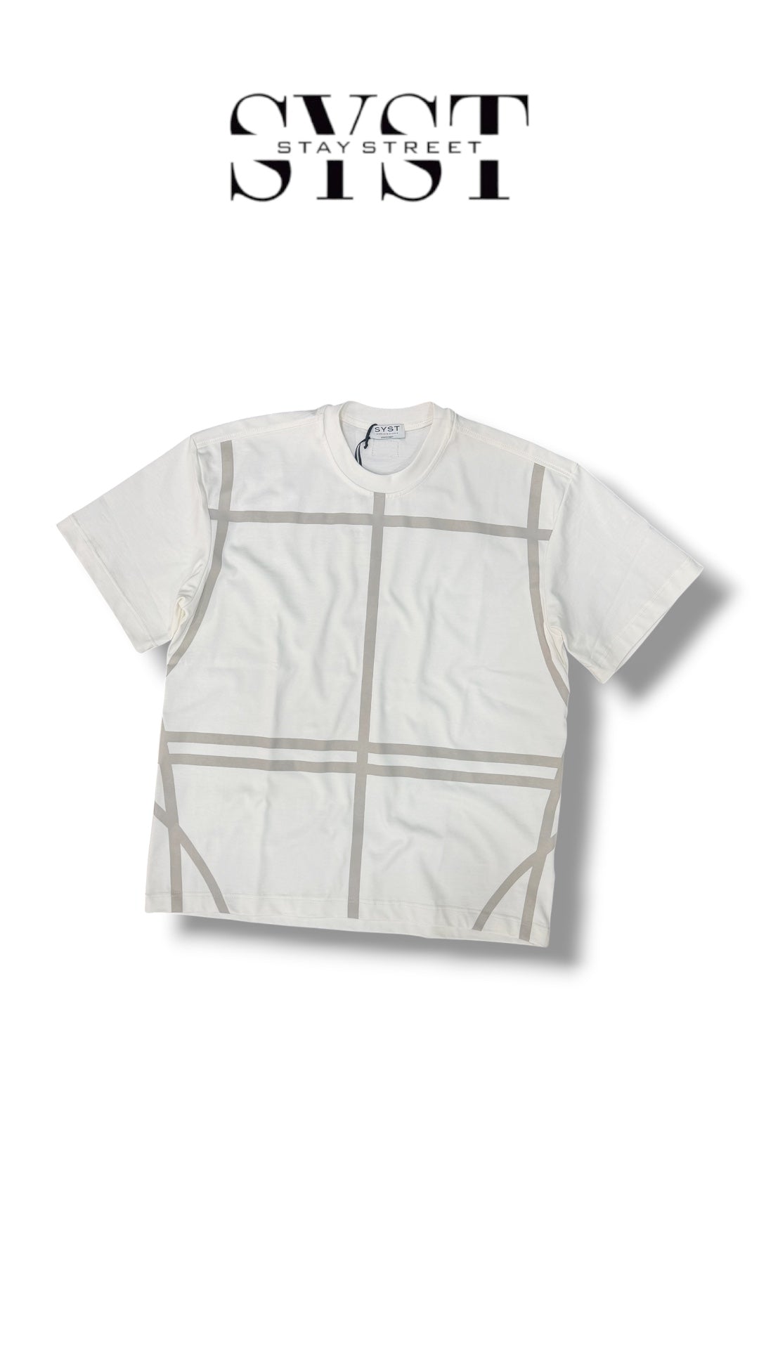 GRID PATTERN WHITE TEE 7004