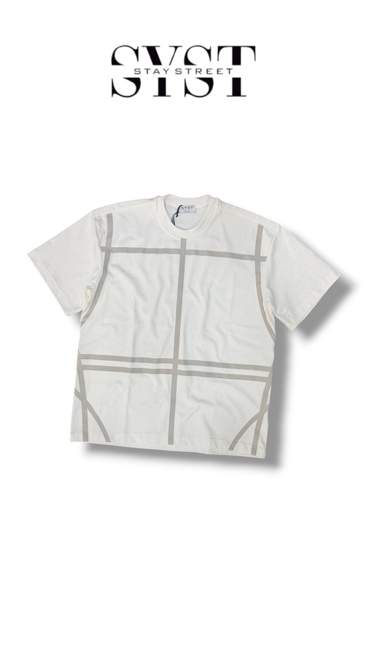 GRID PATTERN WHITE TEE 7004
