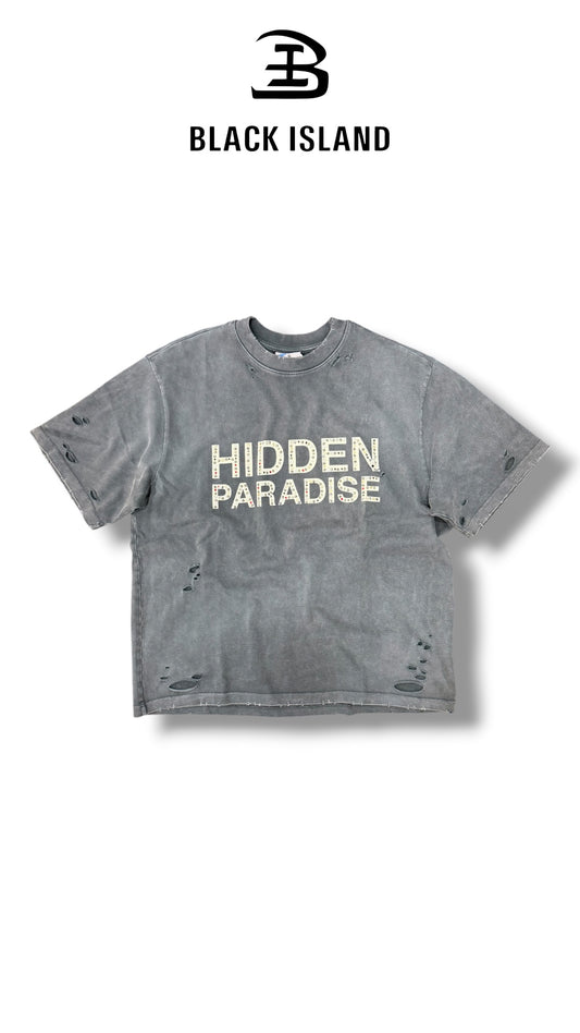 HIDDEN PARADISE GREY TEE BLACK ISLAND