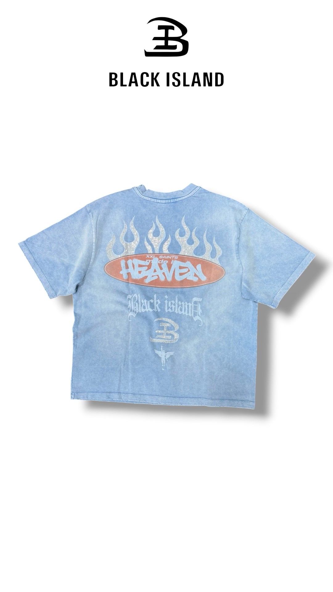 WASHED CRUCIFED BLUE TEE BLACK ISLAND