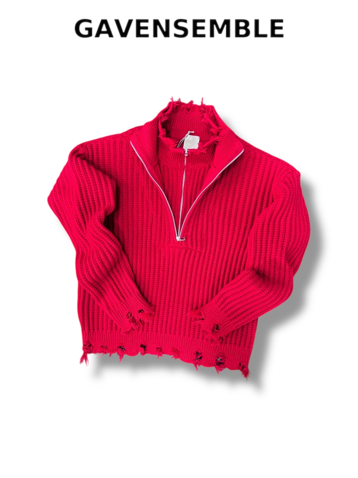 RED HALF DOUBLE ZIP SWEATER