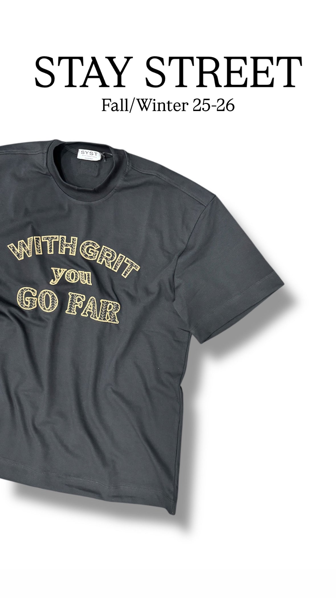 WITH GRIT YOU GO FAR BLACK TEE
