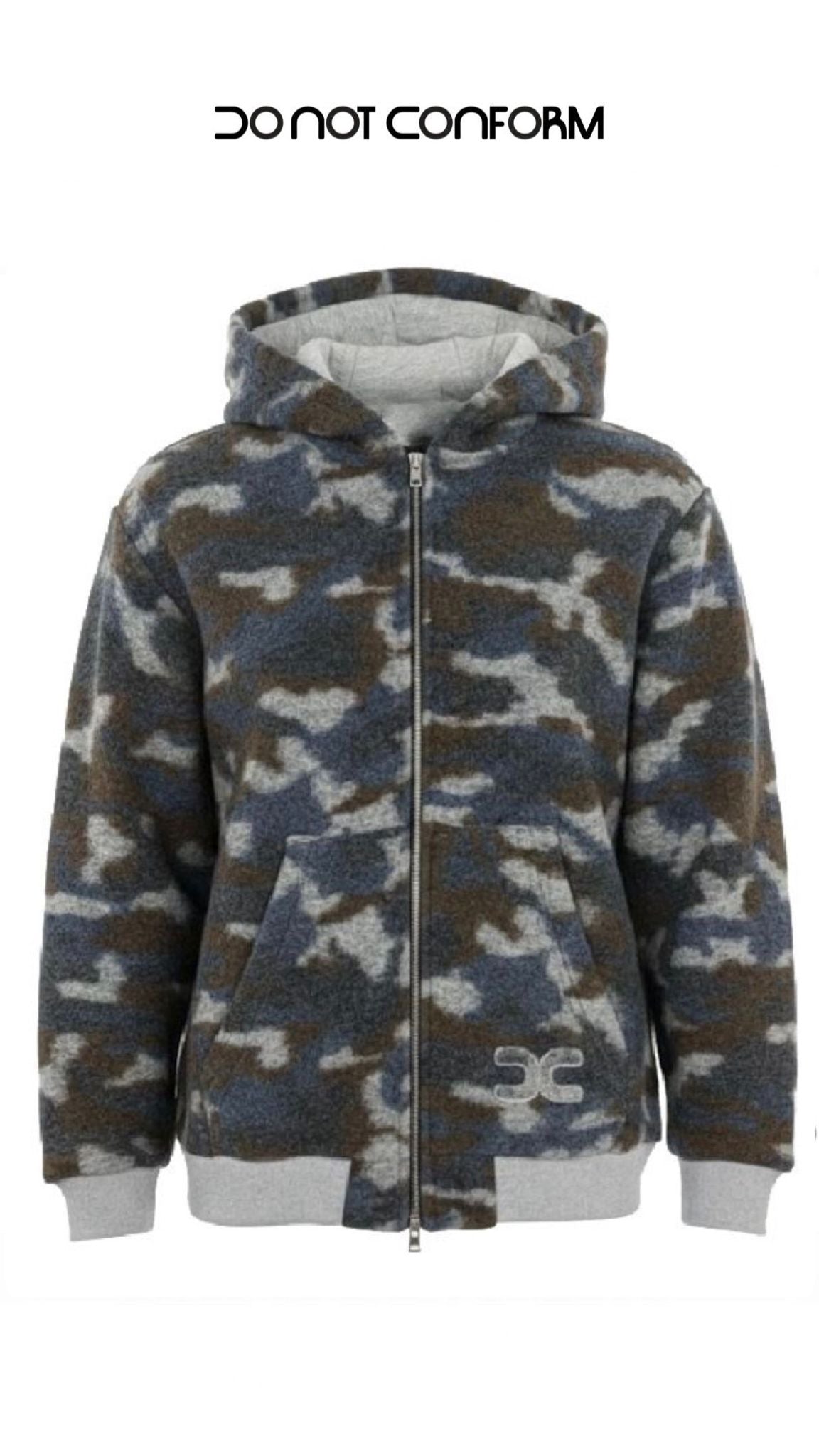 GREY CAMOUFLAGE WOOL HOODIE