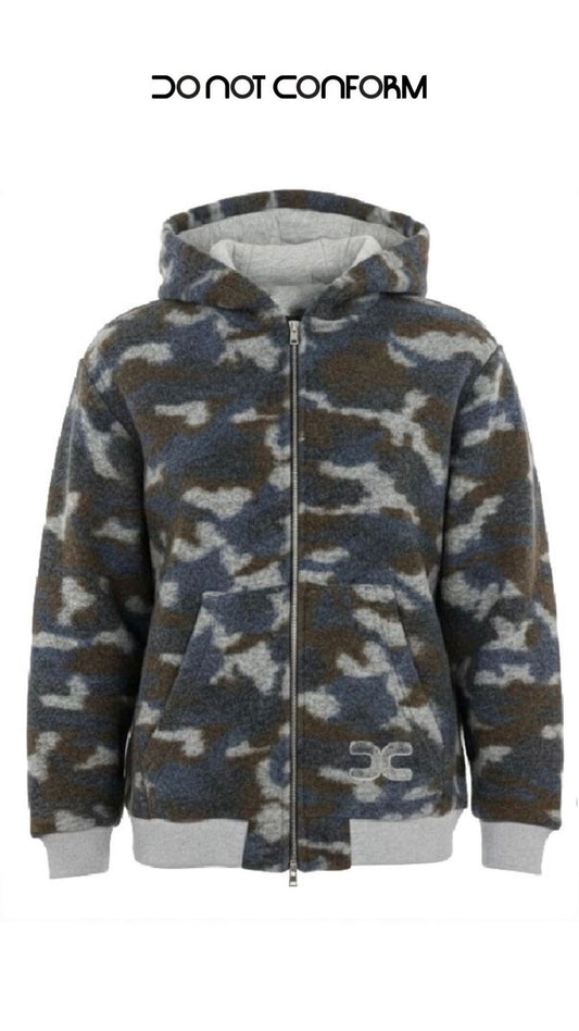 GREY CAMOUFLAGE WOOL HOODIE