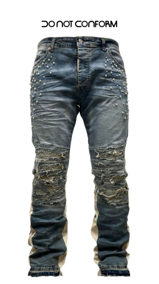 FLARE DENIM PEARLS AND RHINESTONES 600
