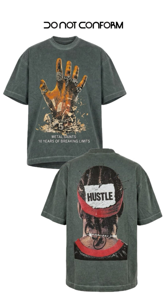 HUSTLE GREEN WASHED TEE 3072