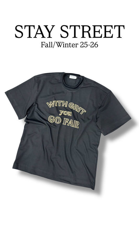 WITH GRIT YOU GO FAR BLACK TEE