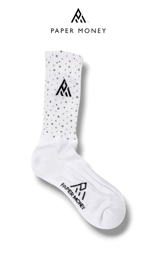 PAPER MONEY LOGO CRYSTAL SOCKS WHITE