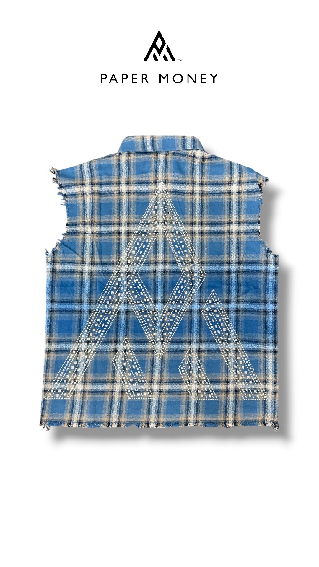 PAPER MONEY RHINESTONE FLANNEL SLEEVELESS BLUE