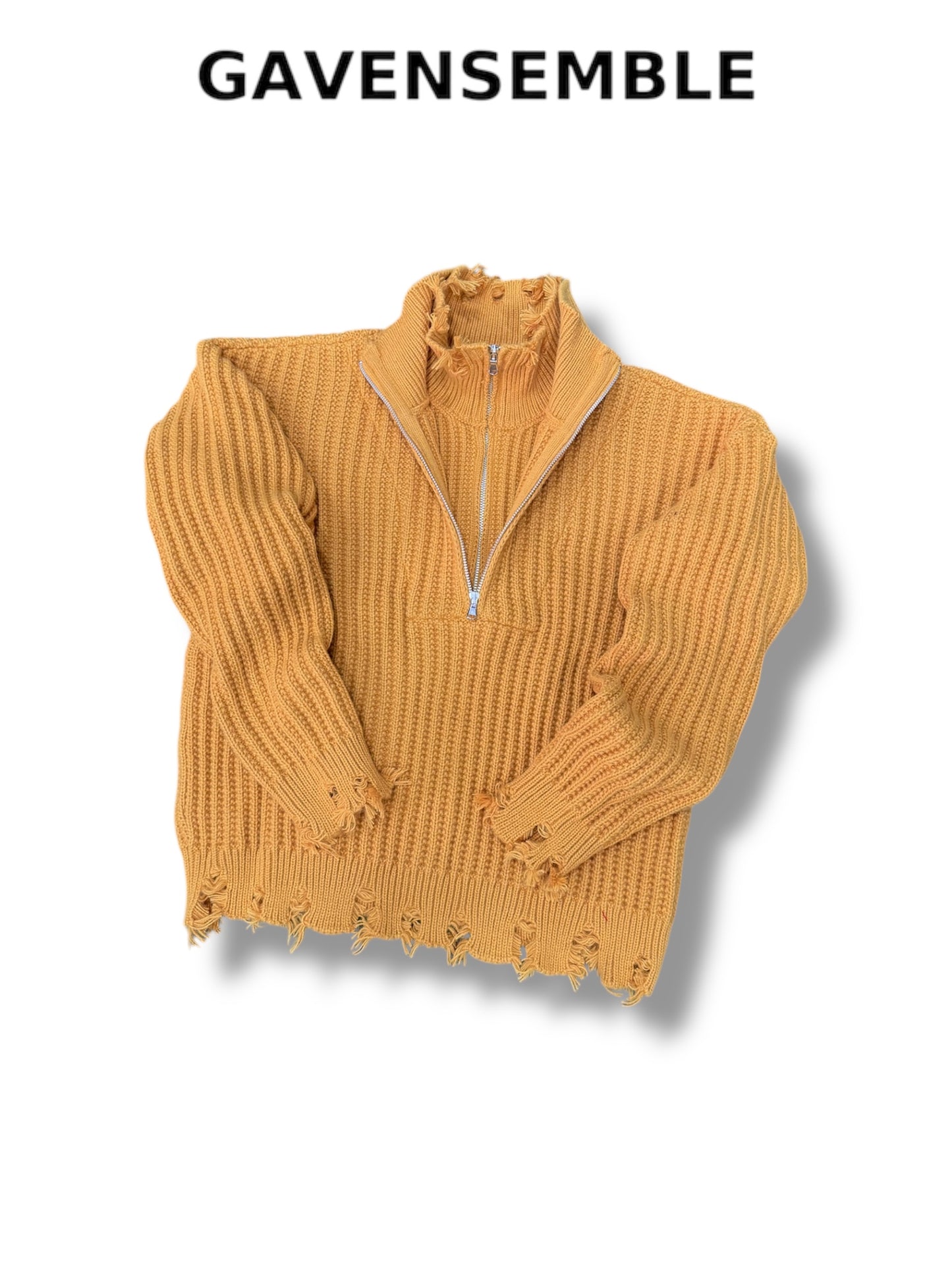 MUSTARD HALF DOUBLE ZIP SWEATER