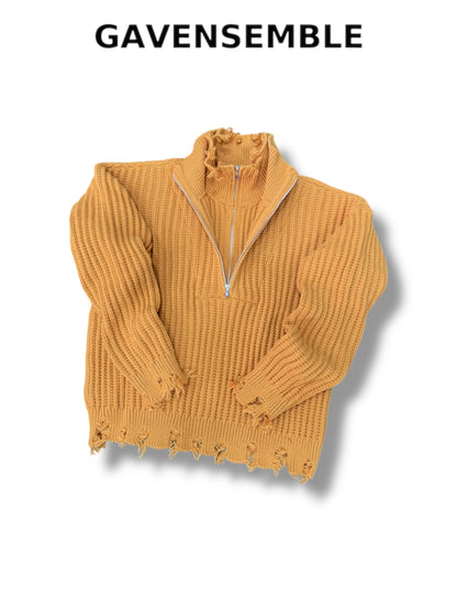 MUSTARD HALF DOUBLE ZIP SWEATER 60