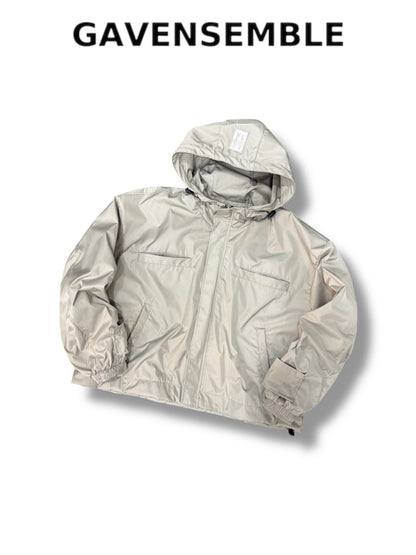 BEIGE NYLON CROPPED JACKET