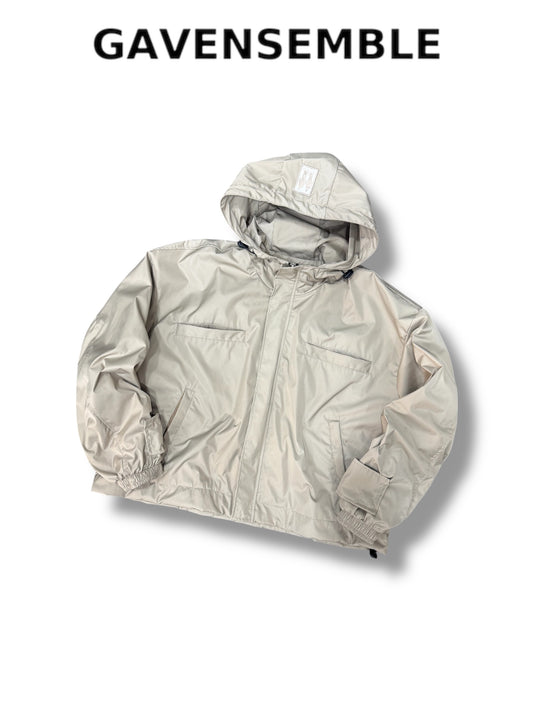 BEIGE NYLON CROPPED JACKET