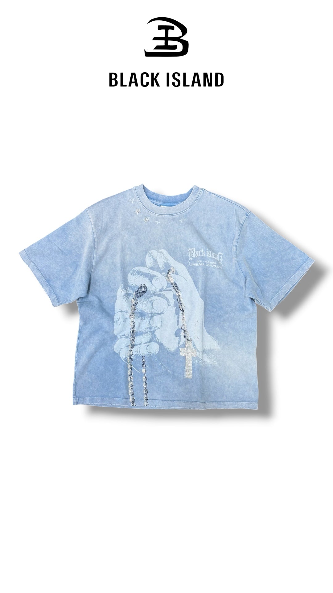 WASHED CRUCIFED BLUE TEE BLACK ISLAND