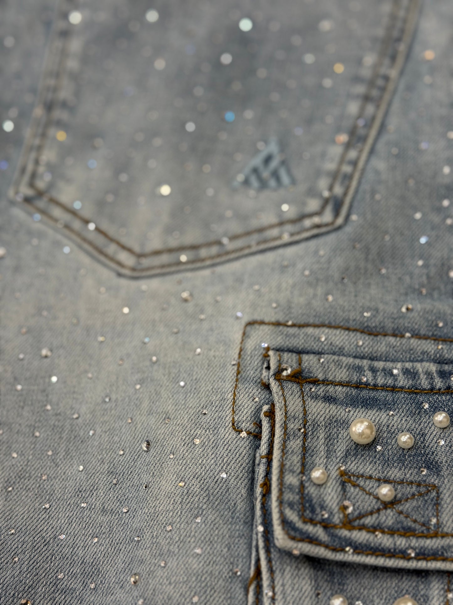 PAPER MONEY PEARL CRYSTAL SHORTS BLUE