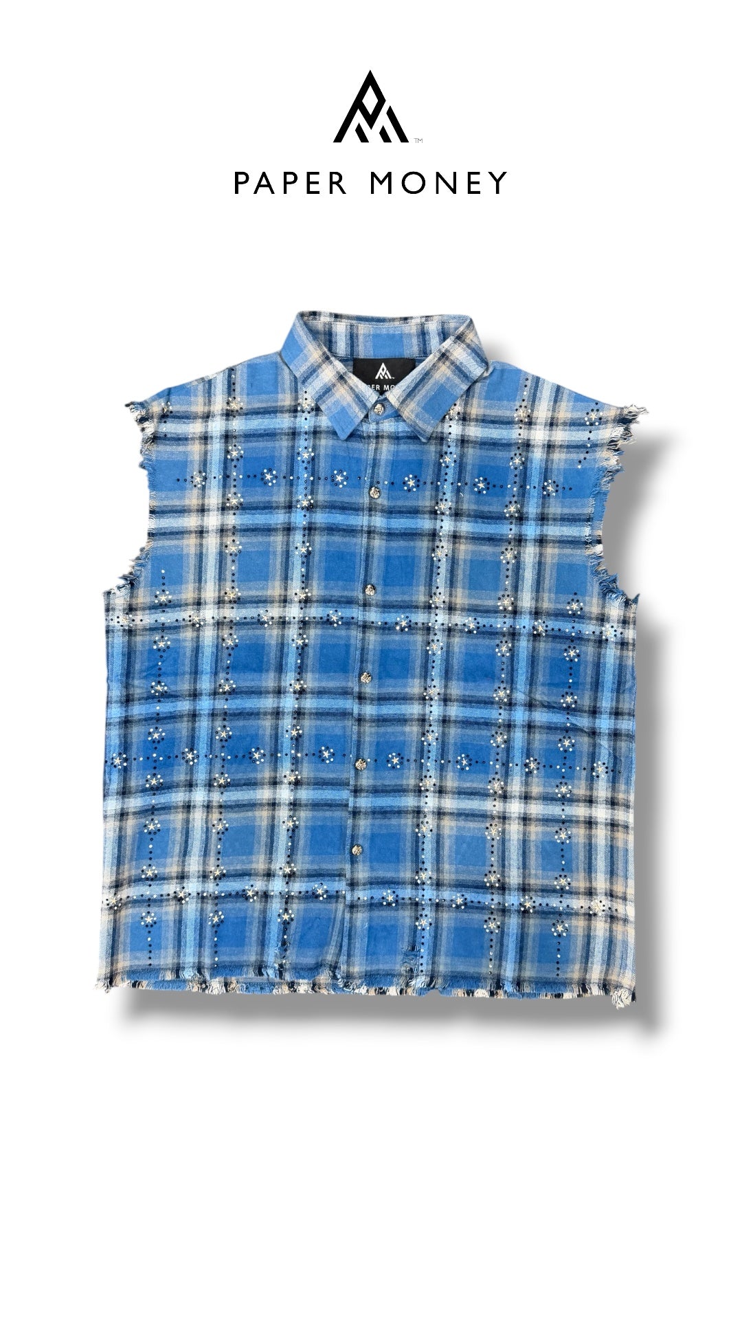PAPER MONEY RHINESTONE FLANNEL SLEEVELESS BLUE