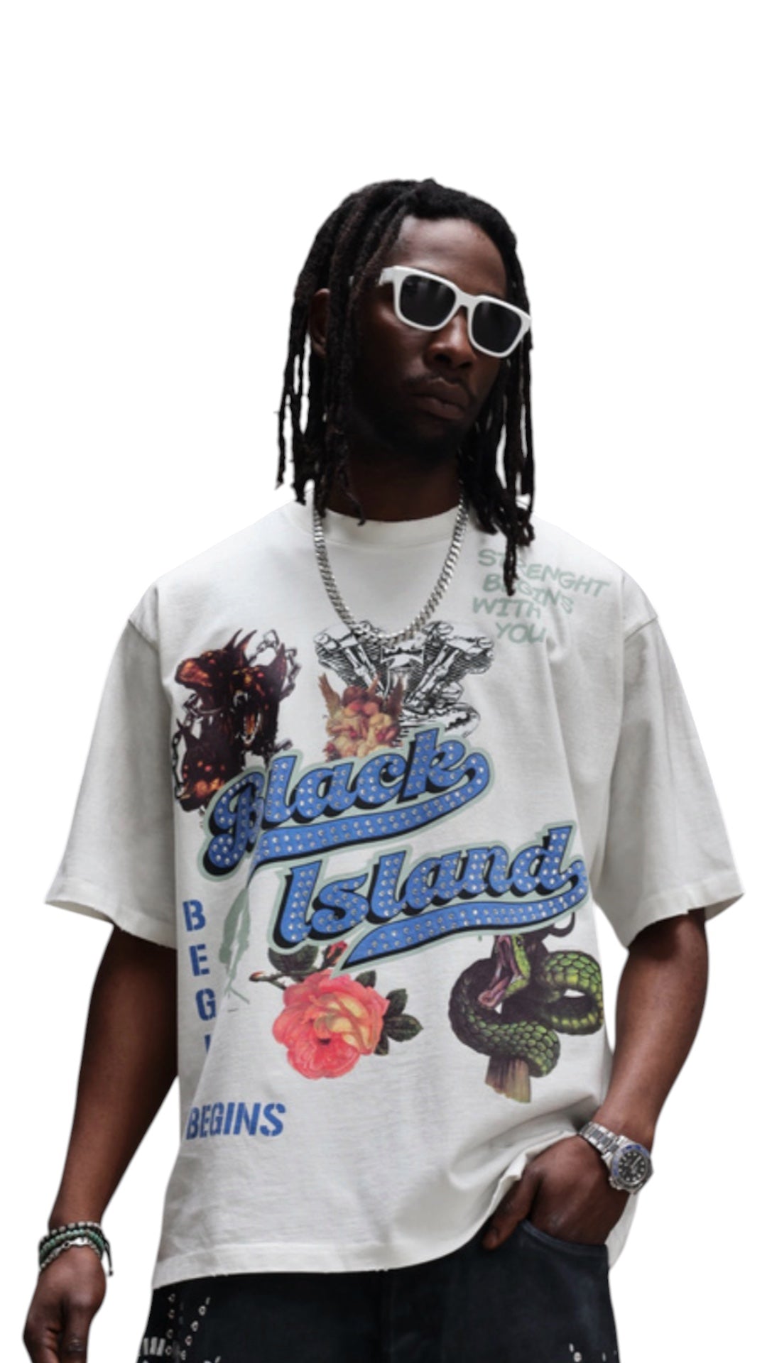 STRENGHT BEGING WITH YOU WHITE TEE BLACK ISLAND 2033