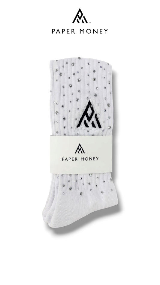 PAPER MONEY LOGO CRYSTAL SOCKS WHITE