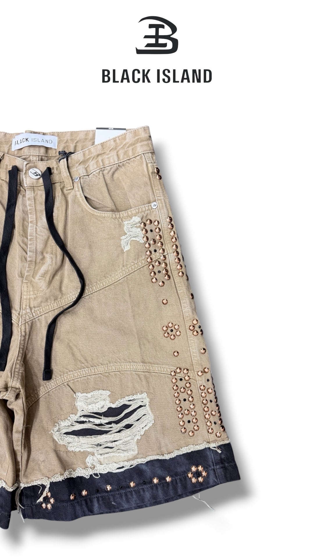 STUDDED SHORTS DESTROY BLACK ISLAND 17469