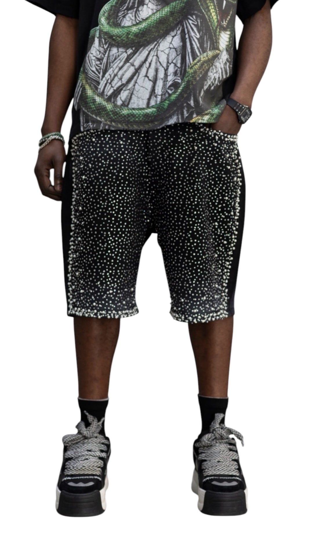 SHORTS DENIM WASH STRASS