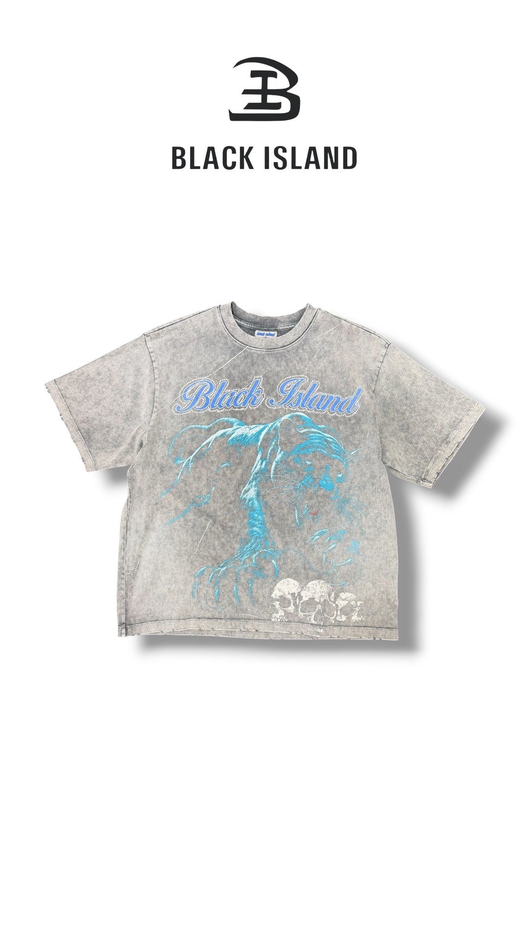 PANTHER GRAPHIC WASHED GREY  TEE BLACK ISLAND 1990