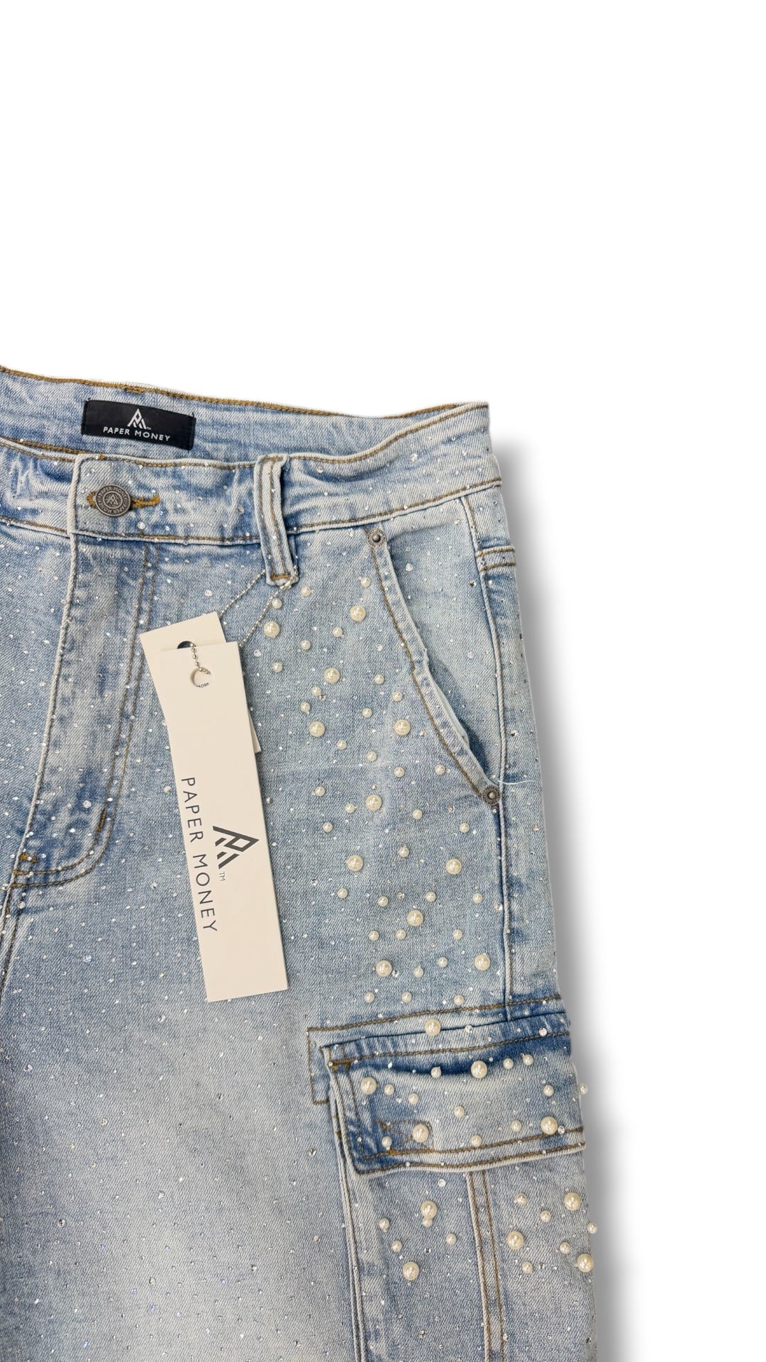 PAPER MONEY PEARL CRYSTAL SHORTS BLUE