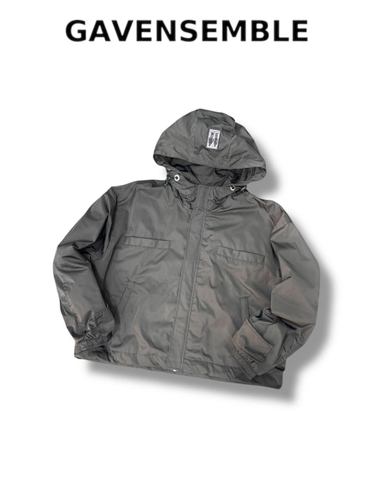 BLACK NYLON CROPPED JACKET