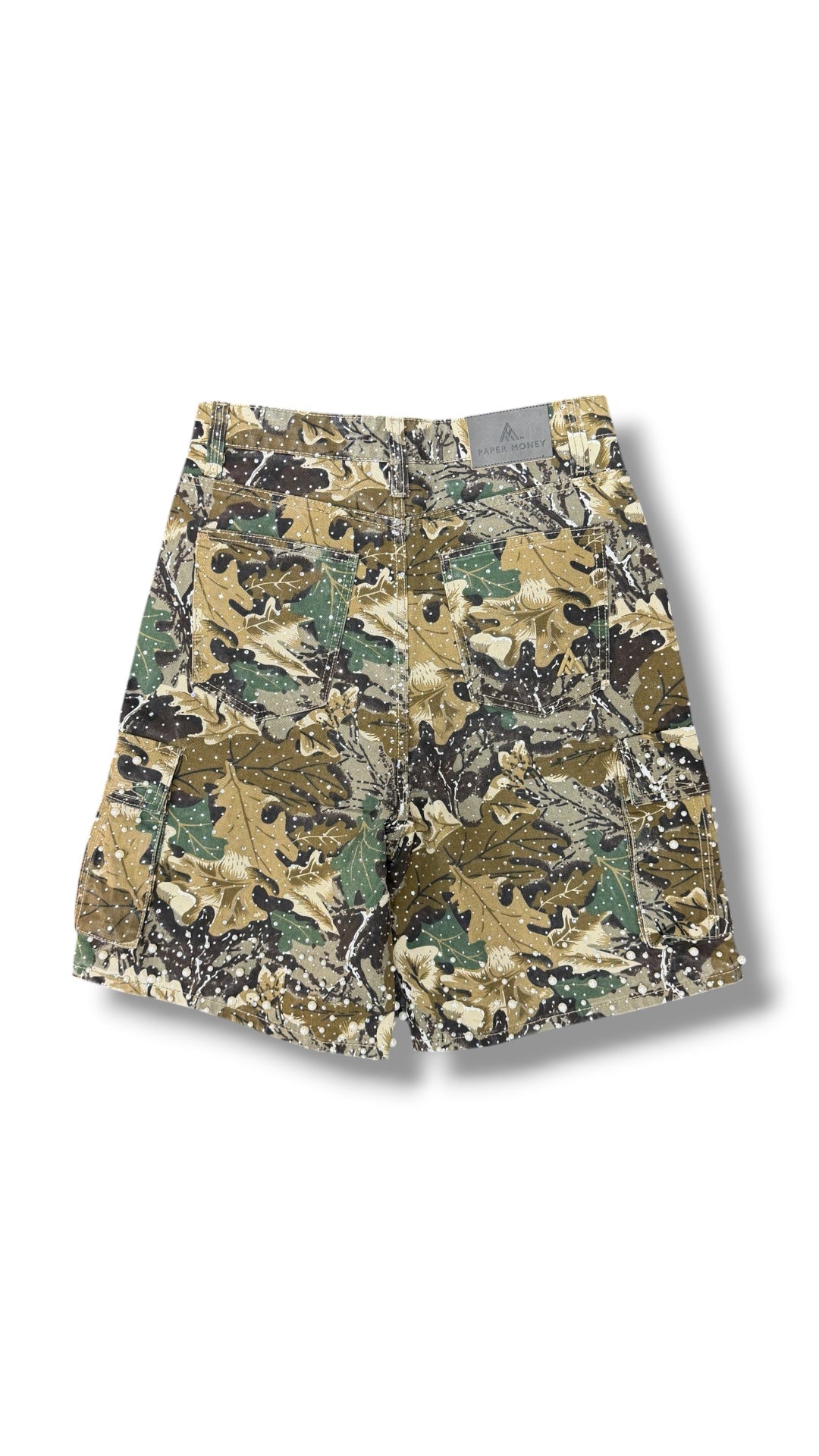 PAPER MONEY PEARL CRYSTAL SHORTS CAMO FLORAL