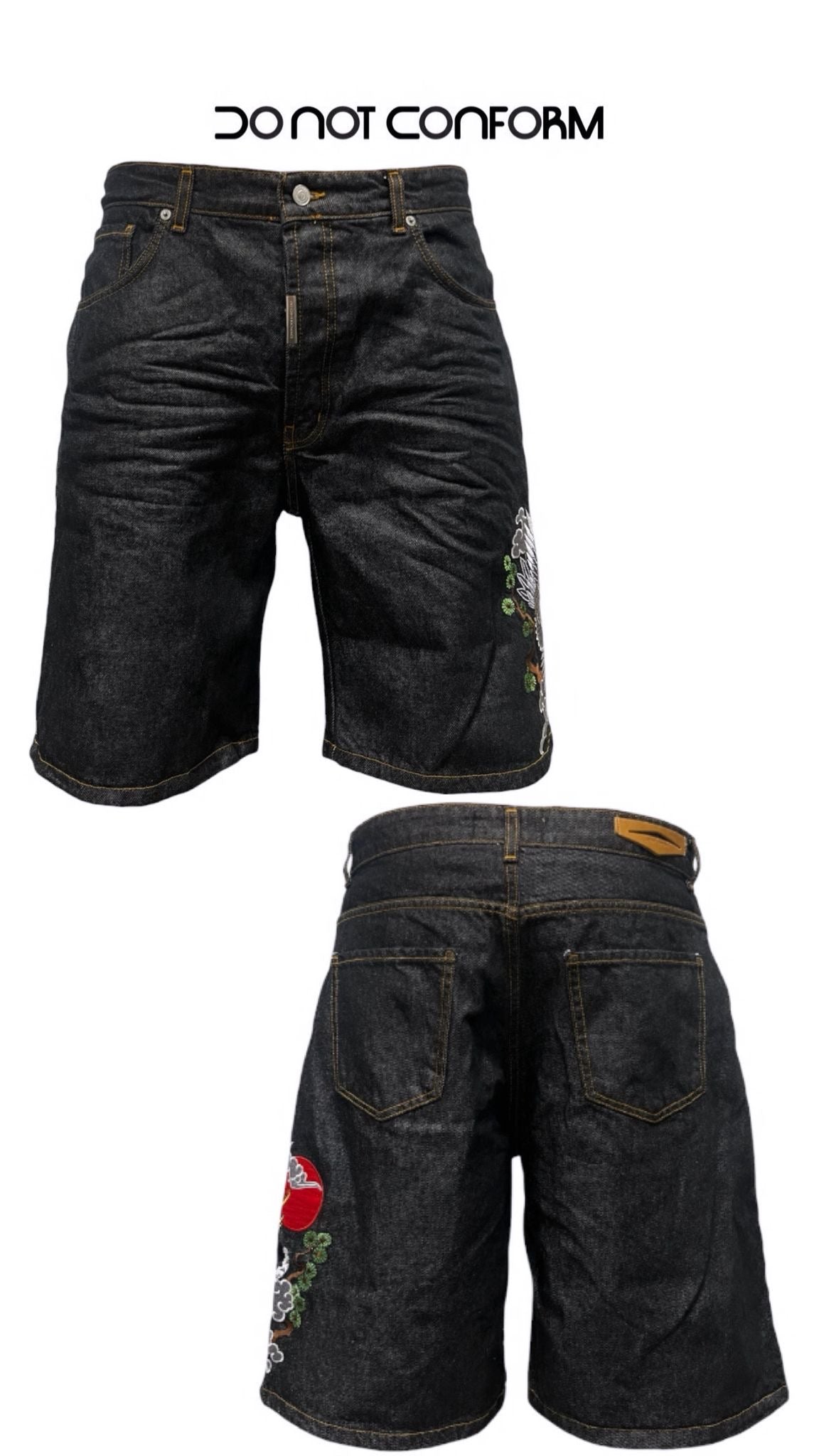 BLACK WASH SHORTS ORIENTAL EMBROIDERY