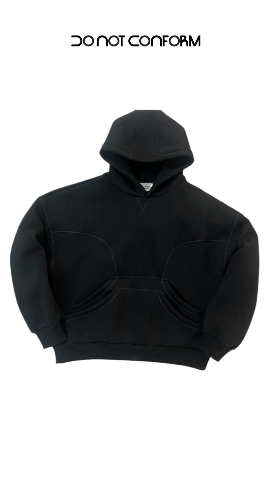 HOODIE STITCHING-DOUBLE POUCH BLACK