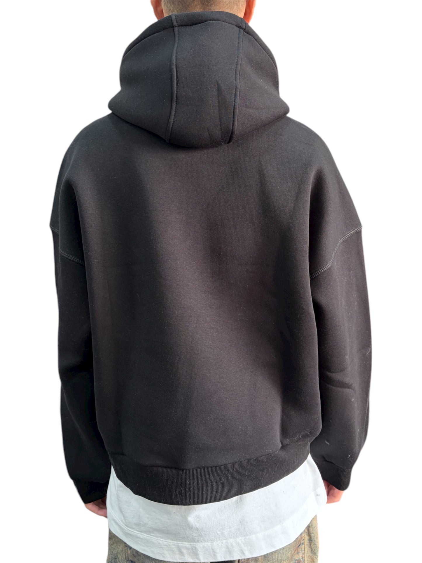 HOODIE STITCHING-DOUBLE POUCH BLACK
